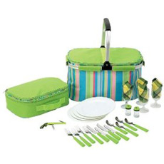 A basic picnic set in a plastic cooler carrier.